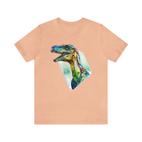 Stained Glass Velociraptor - Short Sleeve Tee Heather Peach